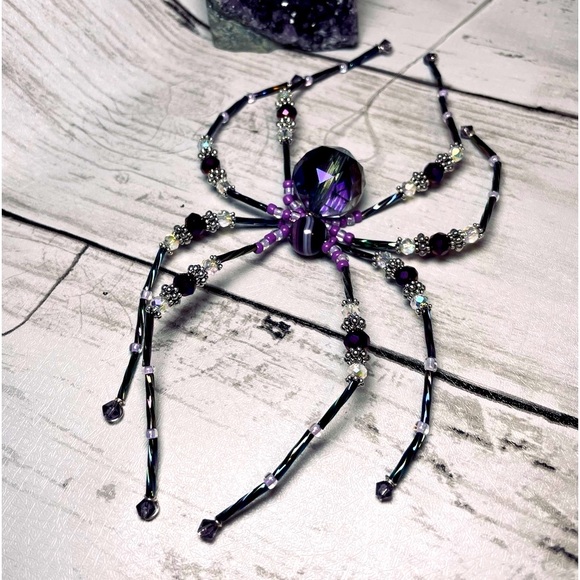 Hand Crafted Jewelry - Hand Crafted Glass Crystal Prism And Purple Crazy Laced Agate S…